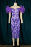 Zjkrl - Purple Fashion Sexy Print Patchwork Slit Off the Shoulder Evening Dress