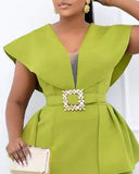 Plus Size Contrast Mesh Split Prom Dress With Belt