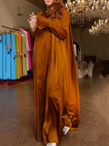 Zjkrl - Flared Sleeves Long Sleeves Solid Color High-Neck Maxi Dresses