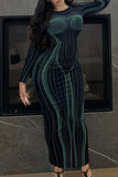 Zjkrl - Green Elegant Print Patchwork Backless O Neck Printed Dress Dresses