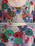 Zjkrl - Vintage Loose Multi-Colored Floral Printed Midi Dress