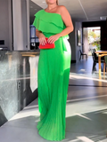 Zjkrl - Loose Asymmetric Plain Pleated One-Shoulder Maxi Dresses