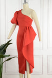 Zjkrl - White Elegant Solid Patchwork Flounce Asymmetrical Oblique Collar Evening Dress Dresses