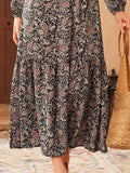 Women's Casual Dress A Line Dress Print Dress Floral Print V Neck Long Dress Maxi Dress Active Fashion Outdoor Street Long Sleeve Regular Fit Black Fall Winter S M L XL XXL