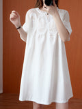Original Solid Lace Split-Side Short Sleeve A-Line Mini Dress