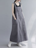 Zjkrl - Casual Solid Color With Pocket Suspender Dress