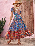 Zjkrl - High End Bohemian Mid Rise Thai Style Print Dress Women's Maxi Dresses
