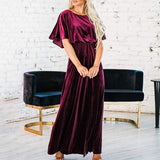 Zjkrl - Fashion Velvet Round Neck High Slit Maxi Dresses