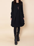 Zjkrl - Original Loose Pleated 4 Colors Round-Neck Long Sleeves Short Dress