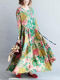 Zjkrl - National Style Flower Printed Long Dress