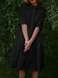 Zjkrl - Office A-Line Half Sleeves Solid Color Lapel Midi Dresses