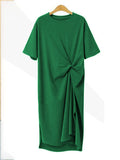 Original Solid Color Irregularity Pleats Midi Dress