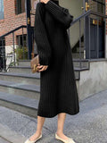 Zjkrl - Urban Loose Long Sleeves Solid Color High-Neck Sweater Dresses