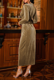 Zjkrl - Green Formal Solid Patchwork V Neck Waist Skirt Dresses