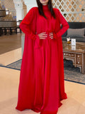 Zjkrl - Flared Sleeves Long Sleeves Solid Color High-Neck Maxi Dresses