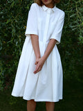 Zjkrl - Office A-Line Half Sleeves Solid Color Lapel Midi Dresses