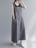 Zjkrl - Casual Solid Color With Pocket Suspender Dress