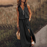 Zjkrl - Casual Waist Solid Color Sleeveless Maxi Dress