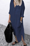 Zjkrl - Casual Solid Color Split Shirt Dress