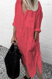 Zjkrl - Casual Solid Color Split Shirt Dress