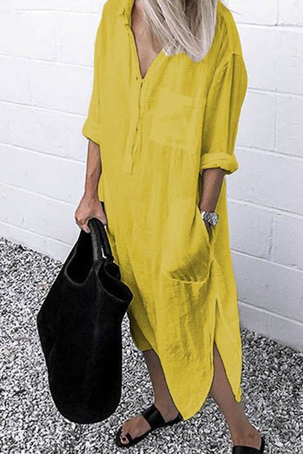 Zjkrl - Casual Solid Color Split Shirt Dress