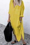 Zjkrl - Casual Solid Color Split Shirt Dress