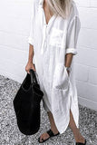 Zjkrl - Casual Solid Color Split Shirt Dress