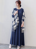 Zjkrl - Simple 6 Colors Plus Size Loose Long Sleeve Casual Dress