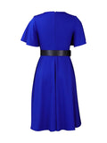 Zjkrl - Irregular Clipping Plus Size Belted Solid Color Round-Neck Midi Dresses