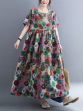 Zjkrl - Vintage Loose Multi-Colored Floral Printed Midi Dress
