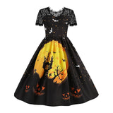 Women‘s Halloween Dress Retro 1950s Vintage Dress Midi Dress Holiday Lace Patchwork Graphic V Neck Short Sleeve Regular Fit Spring Fall 2023 Black Blue S M L XL