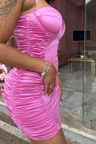 Zjkrl - Rose Red Sexy Sweet Daily Party Elegant Simplicity Fold Solid Color Spaghetti Strap Dresses