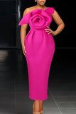 Zjkrl - Orange Elegant Solid Patchwork Appliques Oblique Collar Dresses