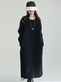 Zjkrl - Casual Long Sleeves Loose Solid Color Round-Neck Sweater Dresses