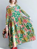 Zjkrl - National Style Flower Printed Long Dress