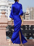 Zjkrl - Half Sleeves Loose Solid Color V-Neck Maxi Dresses