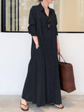 Zjkrl - Original Solid Color Lapel Shirt Dress