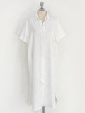 Zjkrl - Simple 3 Colors Loose Casual Short Sleeve Shirt Dress