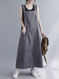 Zjkrl - Casual Solid Color With Pocket Suspender Dress