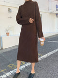 Zjkrl - Urban Loose Long Sleeves Solid Color High-Neck Sweater Dresses