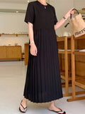 Zjkrl - Urban Ruffled Split-Joint High Waisted Short Sleeves Midi Dress