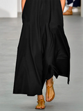 Zjkrl - Loose Sleeveless See-Through Solid Color Split-Joint High-Neck Maxi Dresses