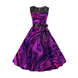 Women's Retro 1950s Vintage Dress Midi Dress Halloween Holiday Lace Patchwork Ombre Crew Neck Sleeveless Regular Fit Spring Fall 2023 Deep Purple Navy Blue S M L XL