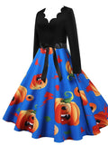 Women‘s Halloween Dress A Line Dress Knee Length Dress Black Blue Purple Pink Red Long Sleeve Pumpkin Bat Print Pumpkin Spider Print Fall Winter V Neck Hot Vintage Slim 2023 S M L XL XXL 3XL