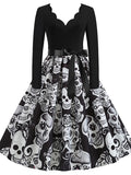 Women‘s Halloween Dress A Line Dress Knee Length Dress White Blue Orange Long Sleeve Print Pumpkin Ghost Patchwork Bow Print Fall Winter V Neck Hot Elegant Vintage Slim 2023 S M L XL XXL