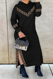 Zjkrl - Black Casual Print Patchwork Slit Hooded Collar Long Sleeve Dresses