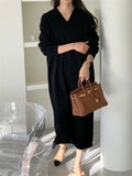 Zjkrl - Urban Loose Long Sleeves Solid Color V-Neck Sweater Dresses