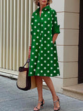 Zjkrl - Vintage Long Sleeves Polka Dot Lapel Midi Dresses