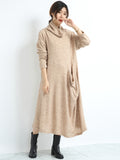 Zjkrl - Casual Long Sleeves Loose Keep Warm Solid Color Heaps Collar Sweater Dresses