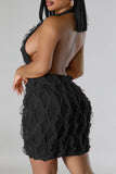 Zjkrl - Black Sexy Solid Patchwork See-through Backless Halter Sleeveless Dress Dresses